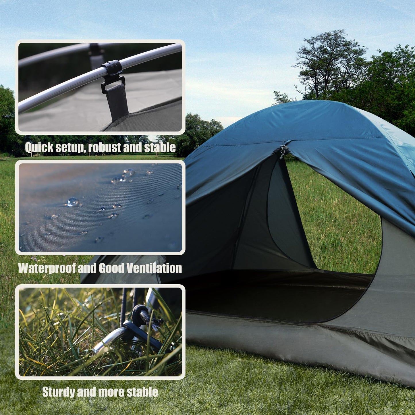 Backpacking Tent for Camping 2/3/4 Person Hiking Ultralight Tent for Waterproof Windproof Outdoor Two Doors Tents Easy Quick Setup Lightweight Tent Instant Tent (Blue, 2 Person)