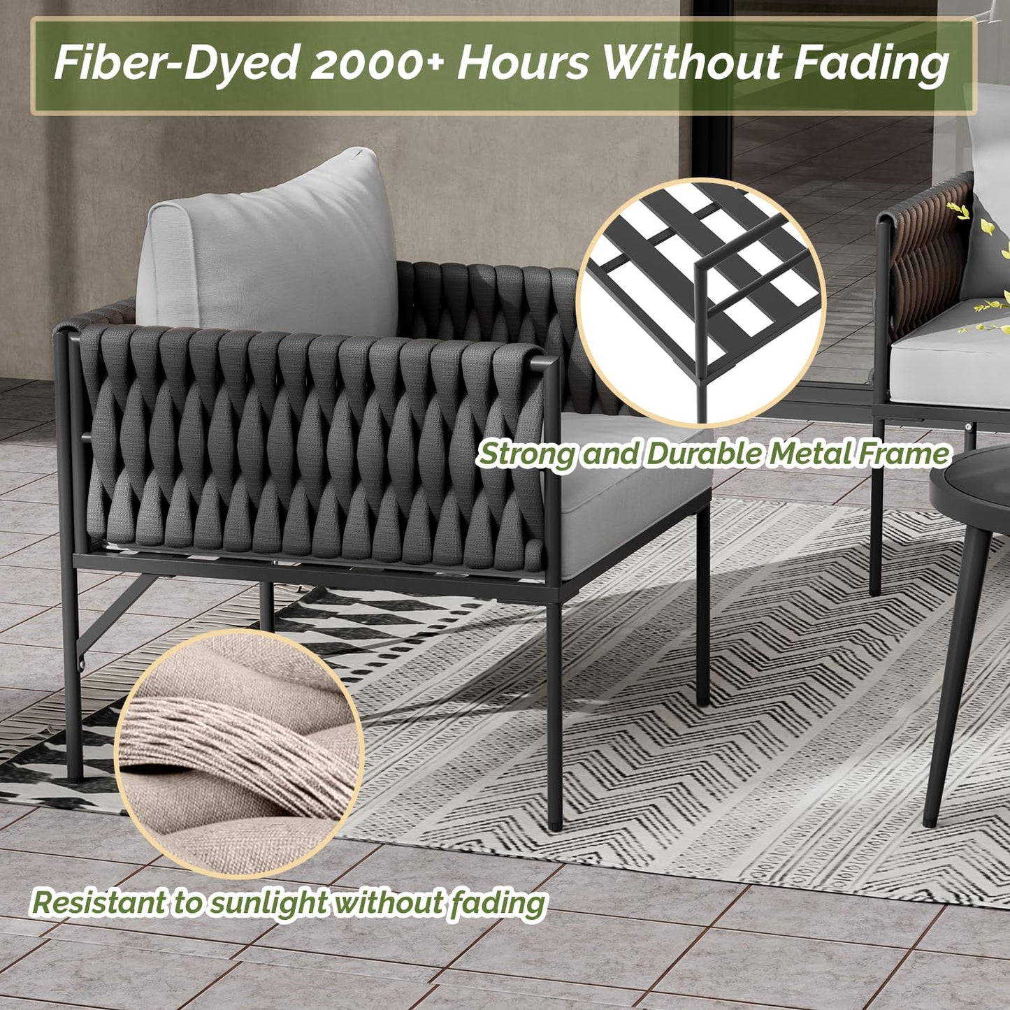 Aluminum 7-Piece Outdoor Patio Furniture Set, Conversation Sets with Comfortable Cushions, outdoor sectional and Tempered Glass Tables for Porch, Balcony, Poolside, Balcony & Courtyard (Gary)