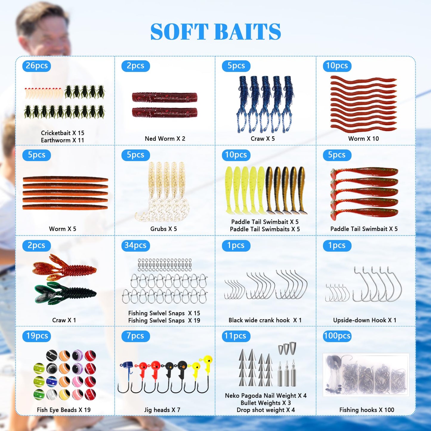 FONMANG 322-Piece Fishing Lures Kit - Buzz Bait/Spinner Baits/Jig/Frog, Fishing Tackle Box with Tackle Included, Soft Bait/Hooks/Weights, 2024 Fishing Gear Lure Kit Gift for Men Freshwater Bass Trout
