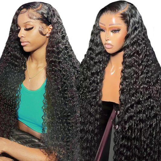 Alionly 250 Density HD Lace Front Wigs Human Hair, Water Wave Wet and Wavy Lace Front Wigs Human Hair 13x4 Glueless Wigs Human Hair Pre Plucked For Black Women 16 Inch