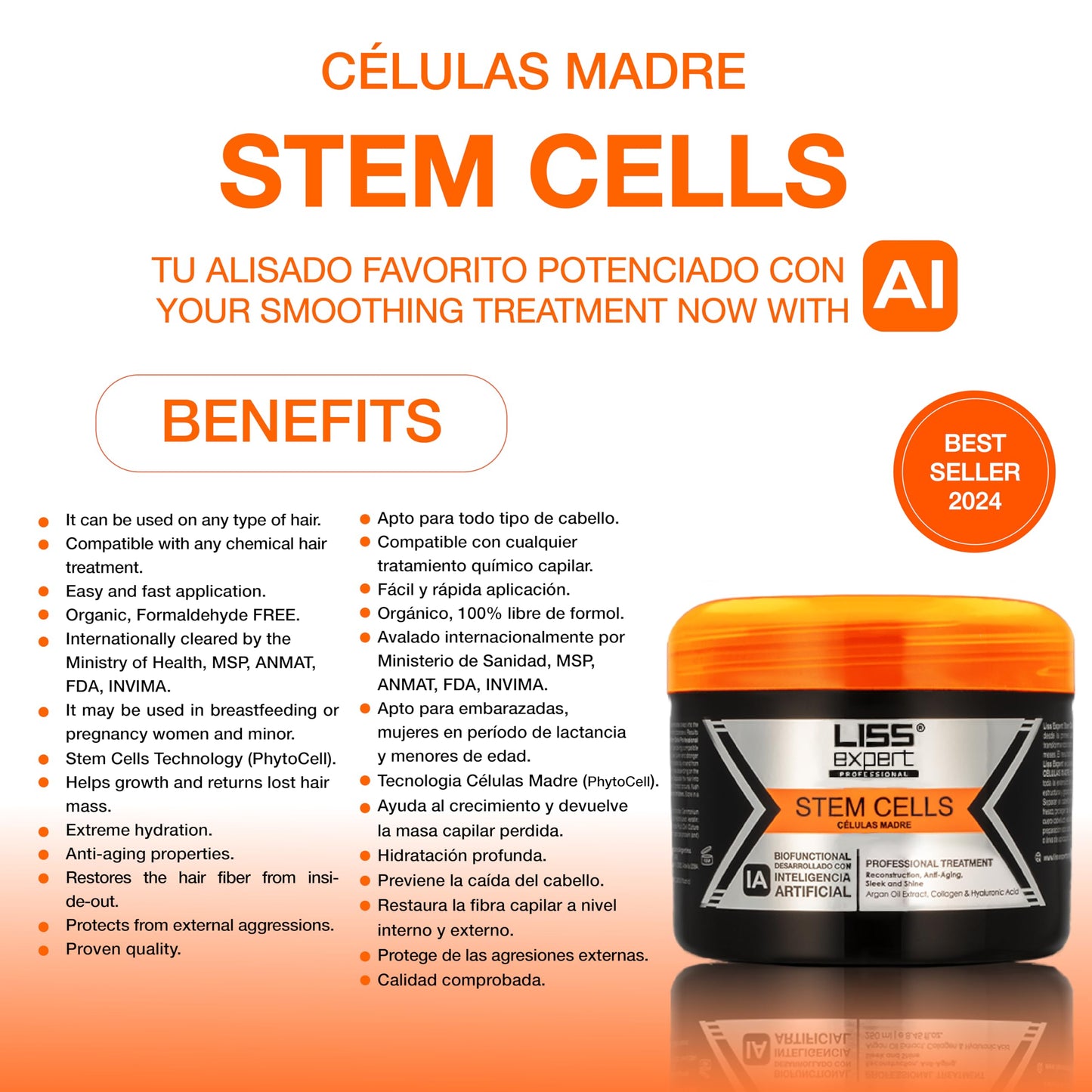 Liss Expert Stem Cells Smoothing Treatment – Organic Keratin & Argan Oil – Frizz-Free Repair & Shine – Professional Straightening – ONE Shoulder Length Applic– plus salt free shampoo and conditioner
