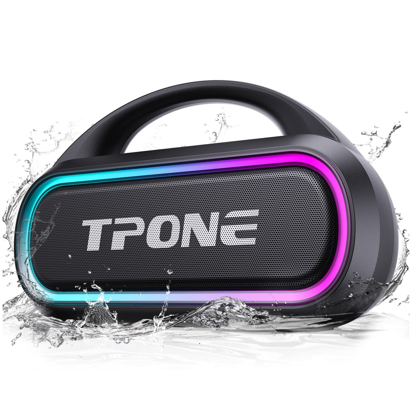 TPone Portable Bluetooth Speaker, 30W Peak, 12H Playtime, IPX5 Waterproof with Light, TWS Pairing, Wireless Speaker for Home/Party/Outdoor/Beach, Birthday Gift (Black)