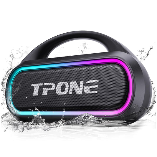 TPone Portable Bluetooth Speaker, 30W Peak, 12H Playtime, IPX5 Waterproof with Light, TWS Pairing, Wireless Speaker for Home/Party/Outdoor/Beach, Birthday Gift (Black)