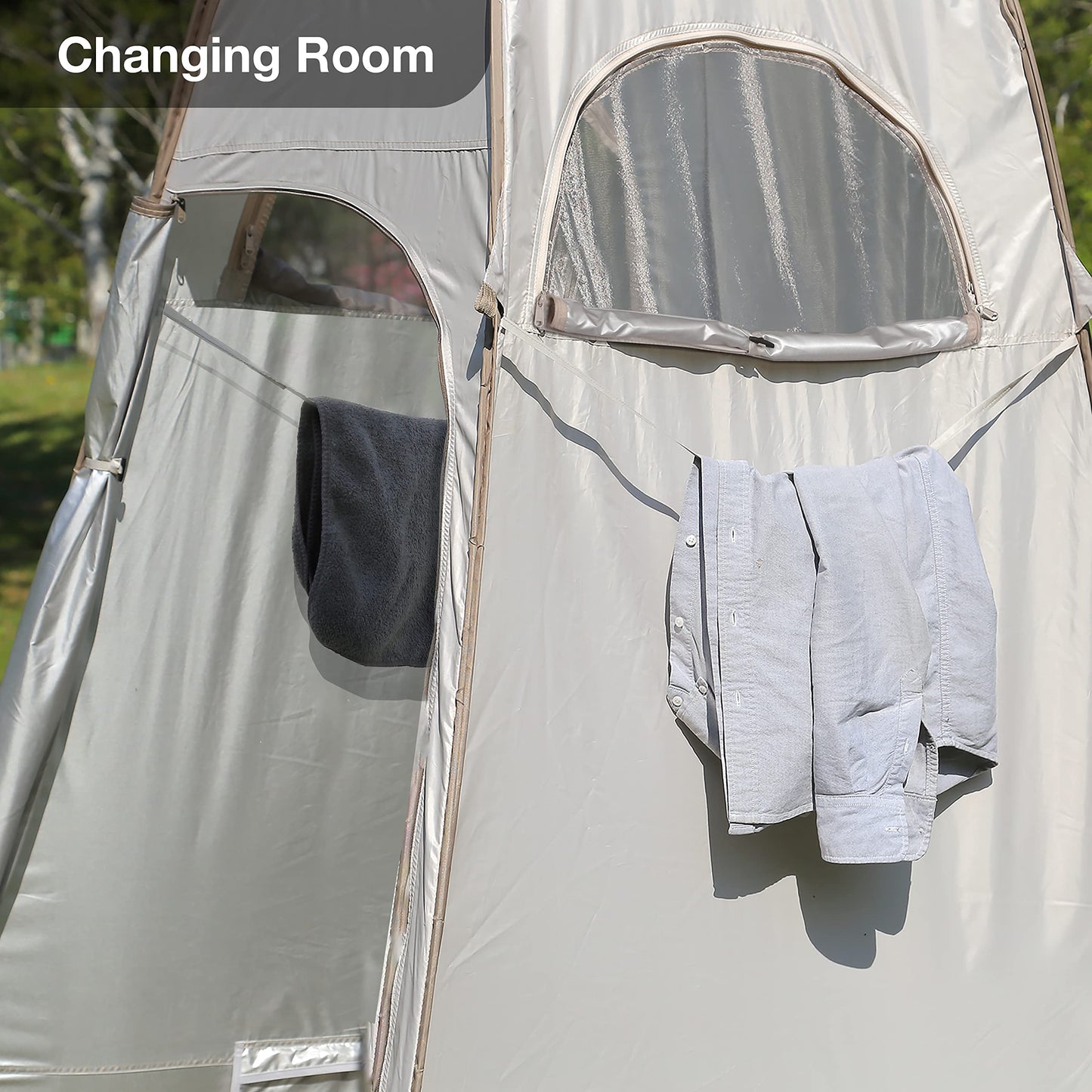 TRIPTIPS Pop Up Shower Tent with Floor Changing Tent with Mesh Window Camping Shower Tent 6.9 FT Privacy Tent for Portable Toilet Outdoor Portable Dressing Room, Removable Rain Cover/UPF 50+