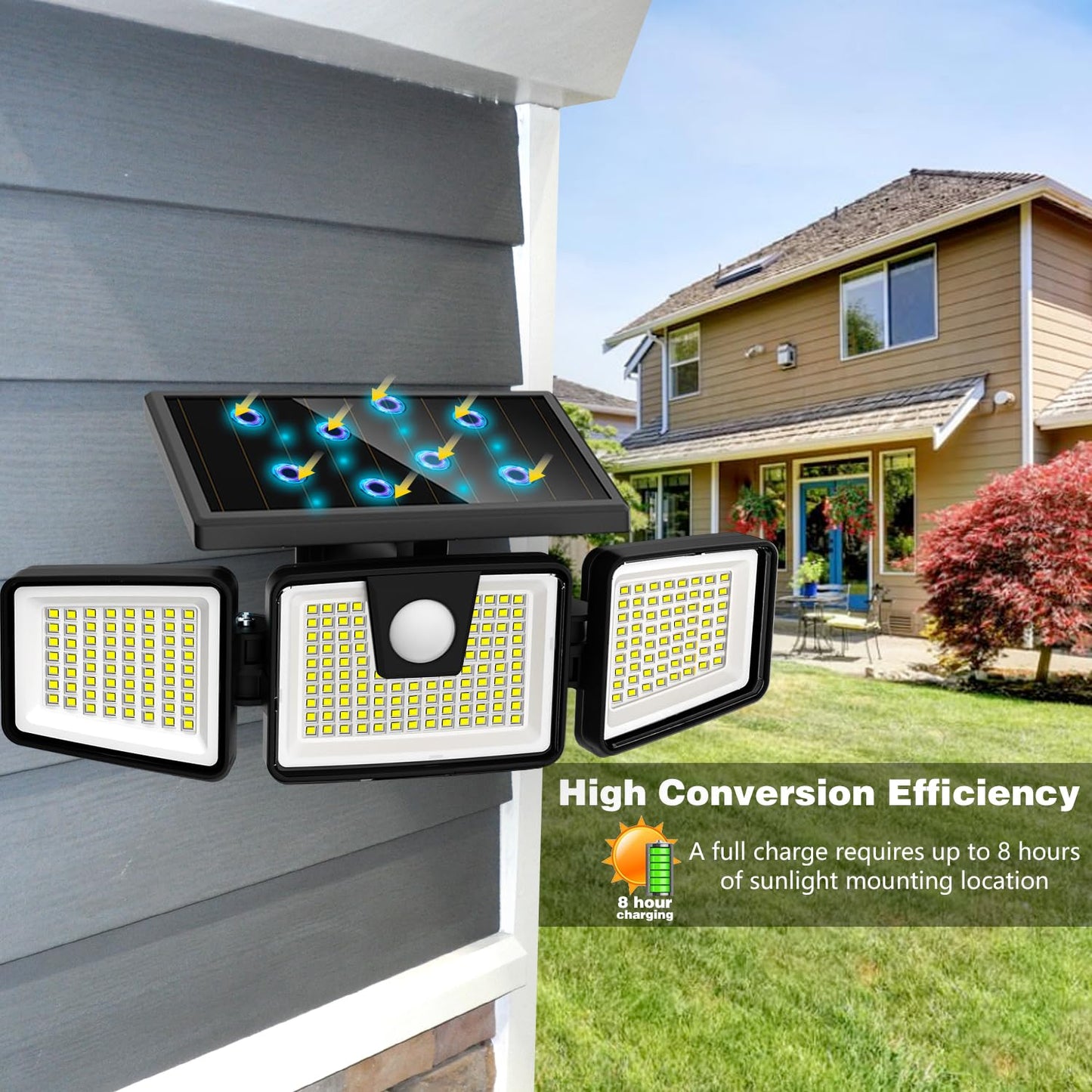 AmeriTop Solar Lights Outdoor, 2 Pack 233 LED High Brightness Cordless Solar Motion Sensor Lights; 3 Adjustable Heads, 270° Wide Angle Illumination, IP65 Waterproof, Security LED Flood Light(Daylight)