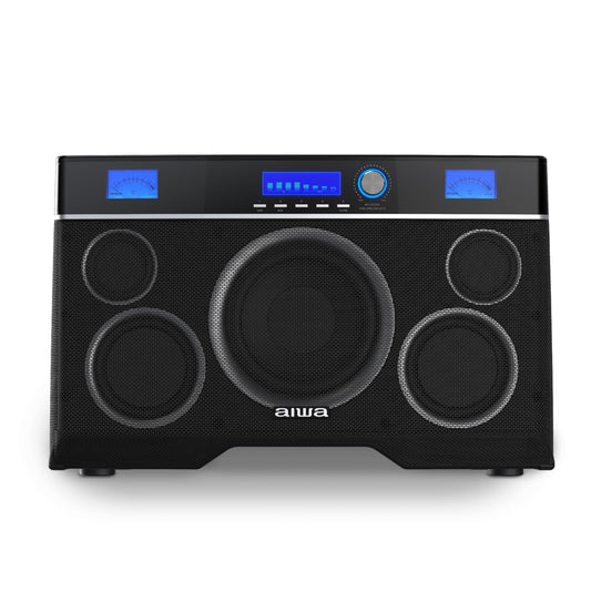 Aiwa Exos-10 Portable Bluetooth Speaker, 200W RMS Power, 6.5” Subwoofer, Deep Bass, Party Sync, Backlit Display, FM/BT/USB/AUX, Remote Control, Carry Strap, Bluetooth V5.0