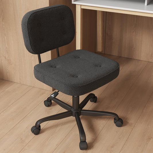 AnyGod Teddy Fleece Armless Home Office Desk Chair, Small Ergonomic Task Chair for Adults and Students, Low Back Seating with Swivel, Adjustable Height, Rolling Wheels - Black