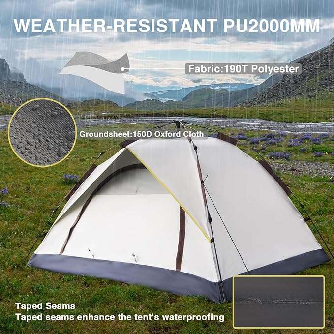 1/2/3 Person Camping Tent, Instant Pop Up Tents for Camping, Waterproof Windproof Family Tents, Easy Set Up Tent, Portable Dome Tent for Camping Hiking Backpacking Traveling