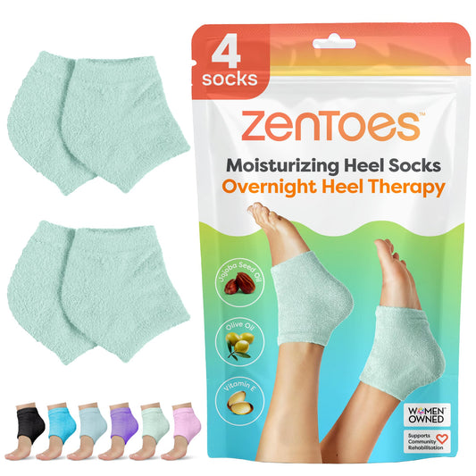 ZenToes Moisturizing Socks for Cracked Heel Treatment - Vitamin E, Olive Oil and Jojoba Oil Infused Heel Socks to Soften and Hydrate (Fuzzy Mint Green, Regular)