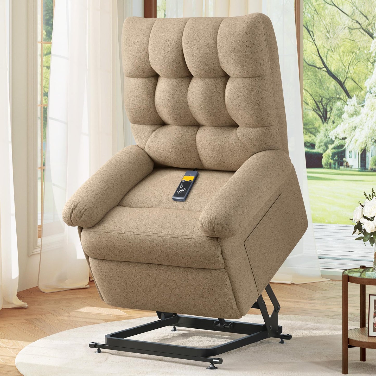 Welzona Power Lift Recliner Chair for Elderly, Triple Motor Lift Chair with Infinite Position, Electric Stand Assist for Seniors, Single Sofa with Side Pockets for Living Room, Beige-Brown