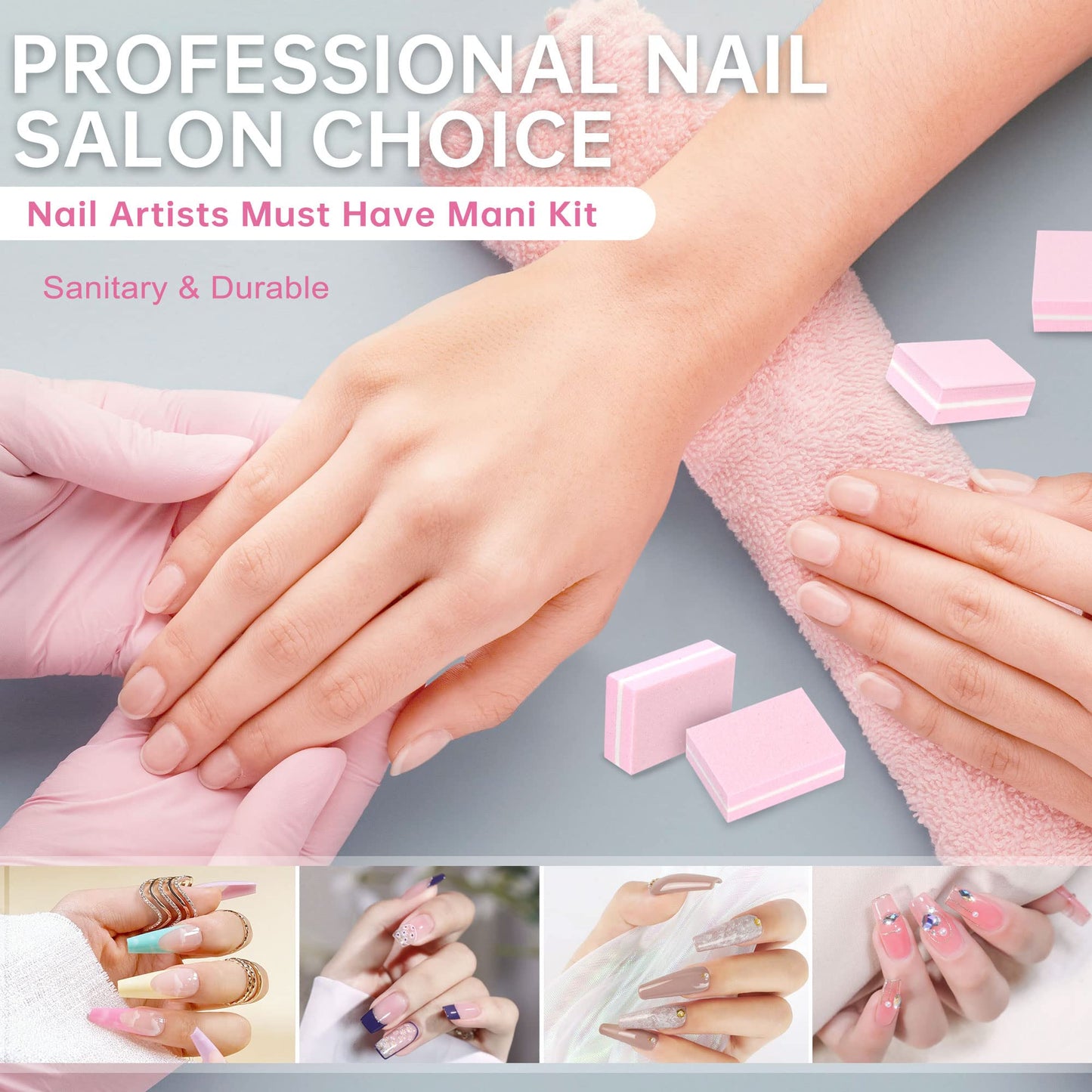 Mini Nail Buffer Blocks, 100/180 Grit Sponge Buffing Sanding Block File Manicure Tools Bulk 50Pcs (Pink)