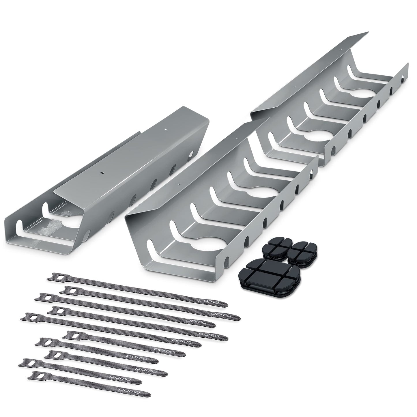 PAMO Cable Management Under Desk for Easy mounting Under-Table I Set of 3 - with 10X Cable Ties I Desk Organizer for Office/Home Office Table Thoughtful Cable Tray Holder