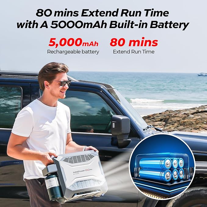 FOGATTI Camping Shower Tent with InstaShower GO Pro Portable Water Heater and Carrying Bag