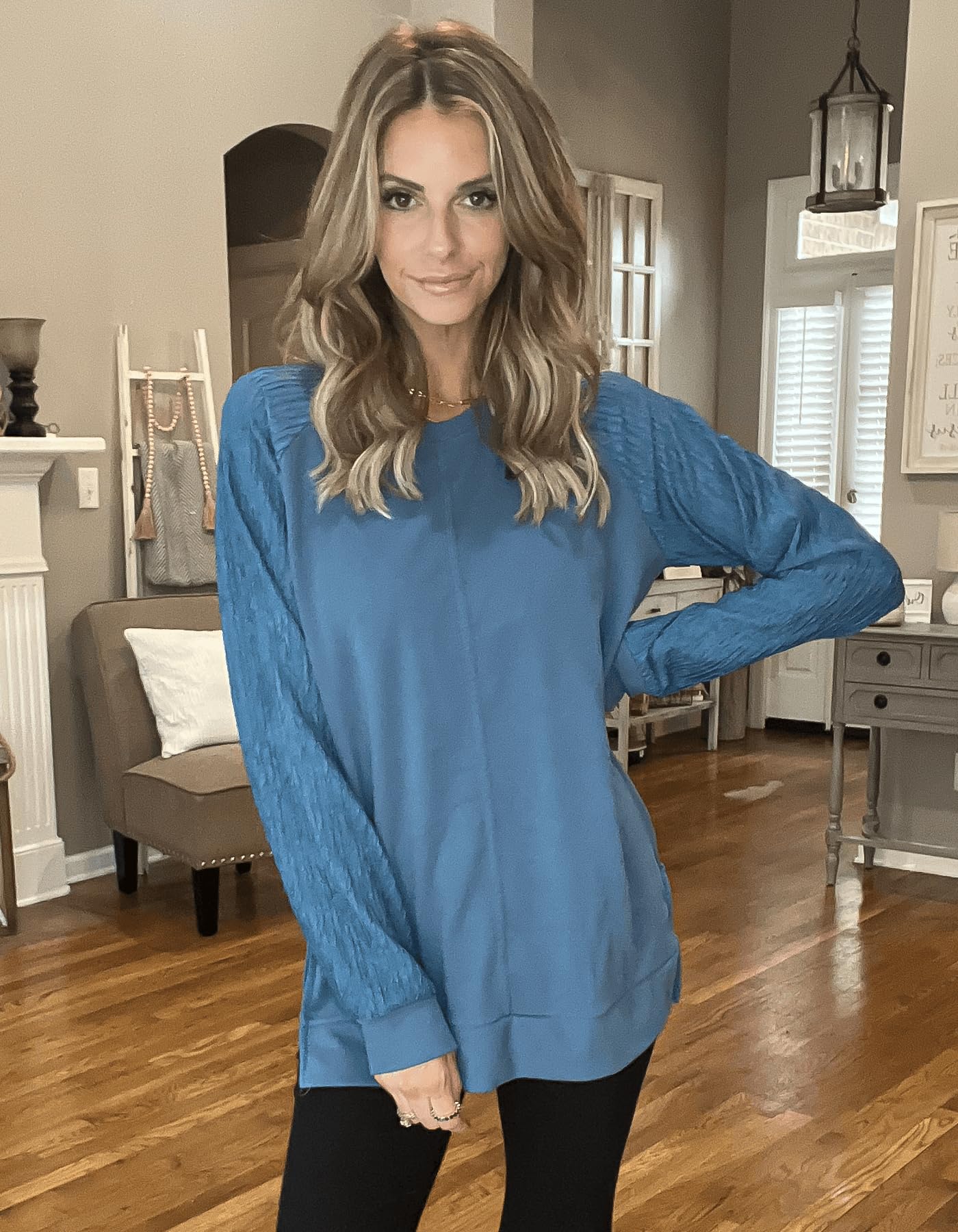 Aifer Sweatshirt For Womens Fashion Winter Tops Cozy Long Sleeve Shirts Trendy Business Casual Outfits 2024 Peacock Blue