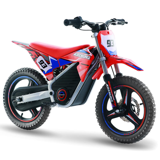 AIII 36V Electric Dirt Bike for Kids 5-10, High Performance 350W Racing Grade Motorcycle, Up to 18.6MPH, 3 Speed Settings, 14-Inch Off-Road Tires, Dual Disc Brakes & Advanced Shock Absorption, Red