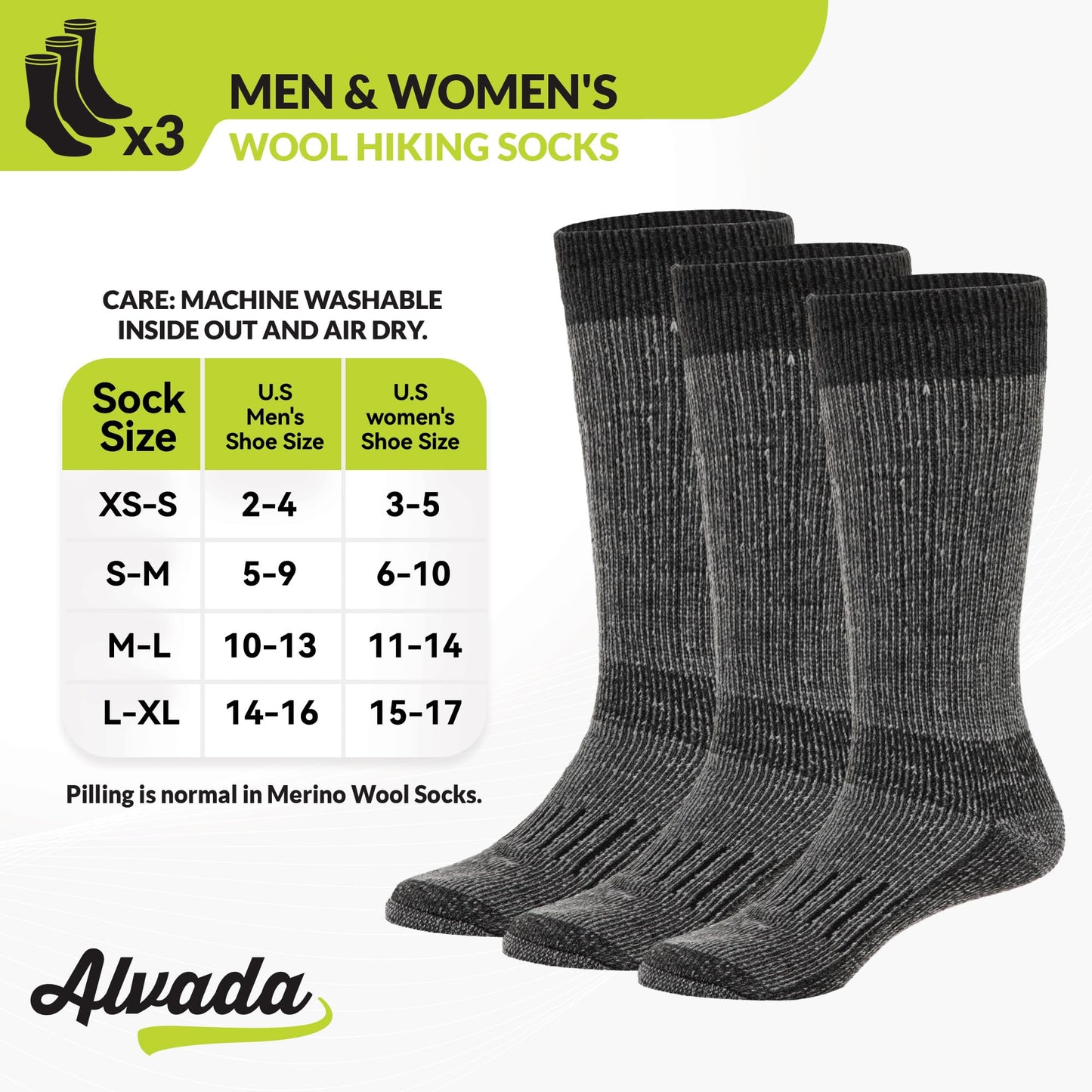 Alvada Warm Thermal Wool Socks for Winter Moisture Wicking and Breathable Cozy Boot Socks Charcoal LXL