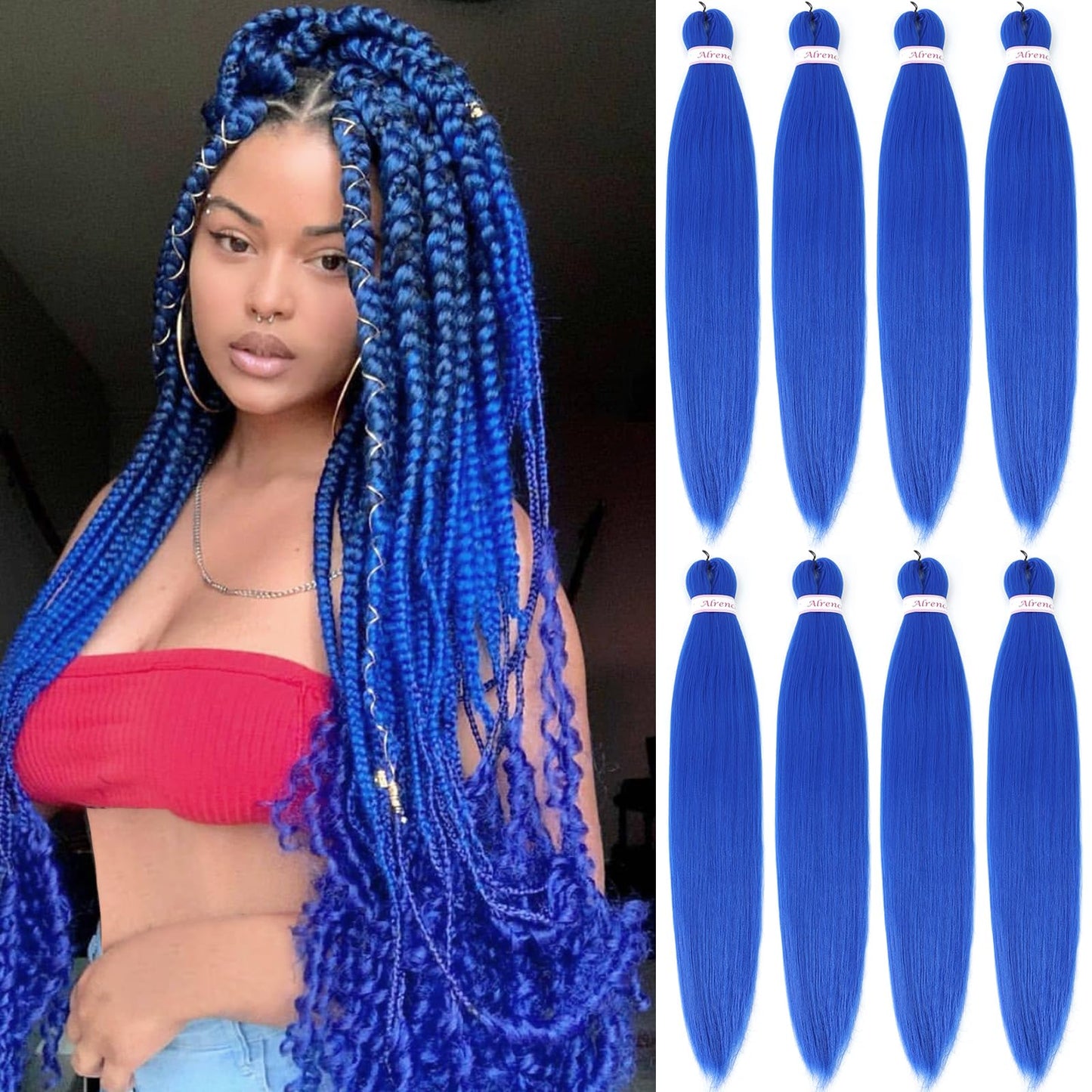 Alrence Pre Stretched Braiding Hair Long Braid 30 Inch 8 Packs Professional Braiding Hair Extensions Synthetic Crochet Twist Braids (30 Inch, Blue)