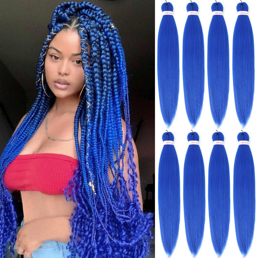 Alrence Pre Stretched Braiding Hair Long Braid 30 Inch 8 Packs Professional Braiding Hair Extensions Synthetic Crochet Twist Braids (30 Inch, Blue)