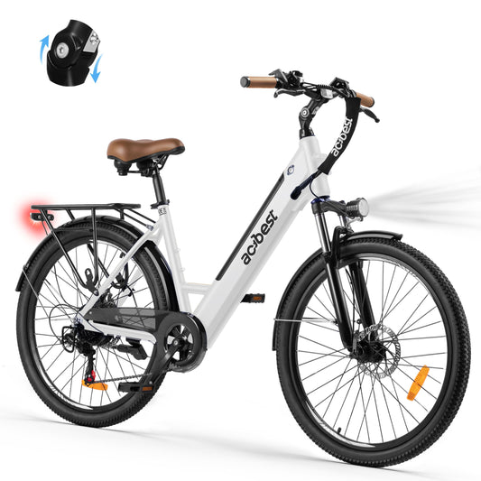 ACTBEST Core Electric Bike for Adults - 468Wh Removable Battery, 26 inch Step Thru Electric Bicycle, 350W(Peak 750W) Brushless Motor Cityrun Ebike, with 7 Speed, Up to 50 Miles, White
