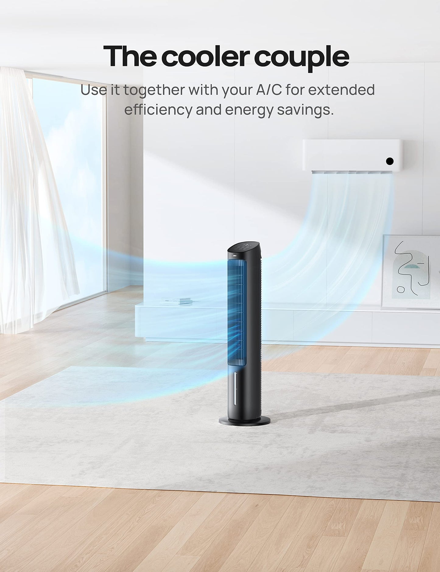 Dreo Tower Fan for Bedroom, 40" Evaporative Air Cooler, Cooling Fans That Blow Cold Air with 80° Oscillating, Removable Water Tank, 3 Modes 4-Speed, Remote Control, Quiet Floor Fan, 7H Timer，Black