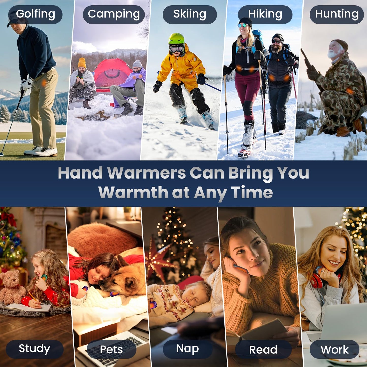 AI Hand Warmers Rechargeable 2 Pack,Portable Electric Hand Warmer Reusable,AI Smart Chip Hand Warmer for Outdoor Golf Hunting Camping Accessories,Warm Winter Gifts for Men Women Kids(Black)