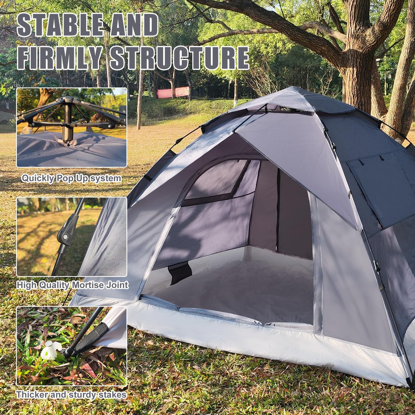 1/2/3/4 Person Pop-Up Camping Tent, Instant Setup Family Tent with Double Layer & Large Mesh Windows, Portable for Hiking, Backpacking & Outdoor Adventures, Waterproof & Windproof