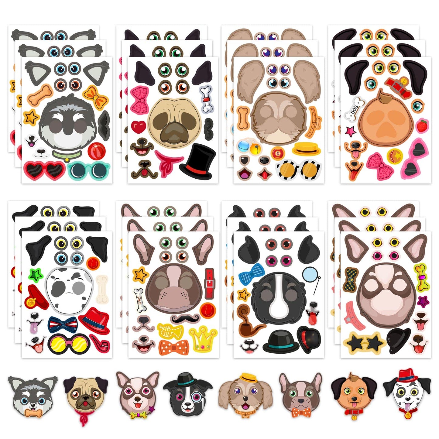 DUJAA 24 Multicolor Cartoon Dog Stickers for Kids, Make Your Own Stickers, Waterproof, Glitter, Rectangular Sheets for Scrapbook, Window, Wall, Refrigerators