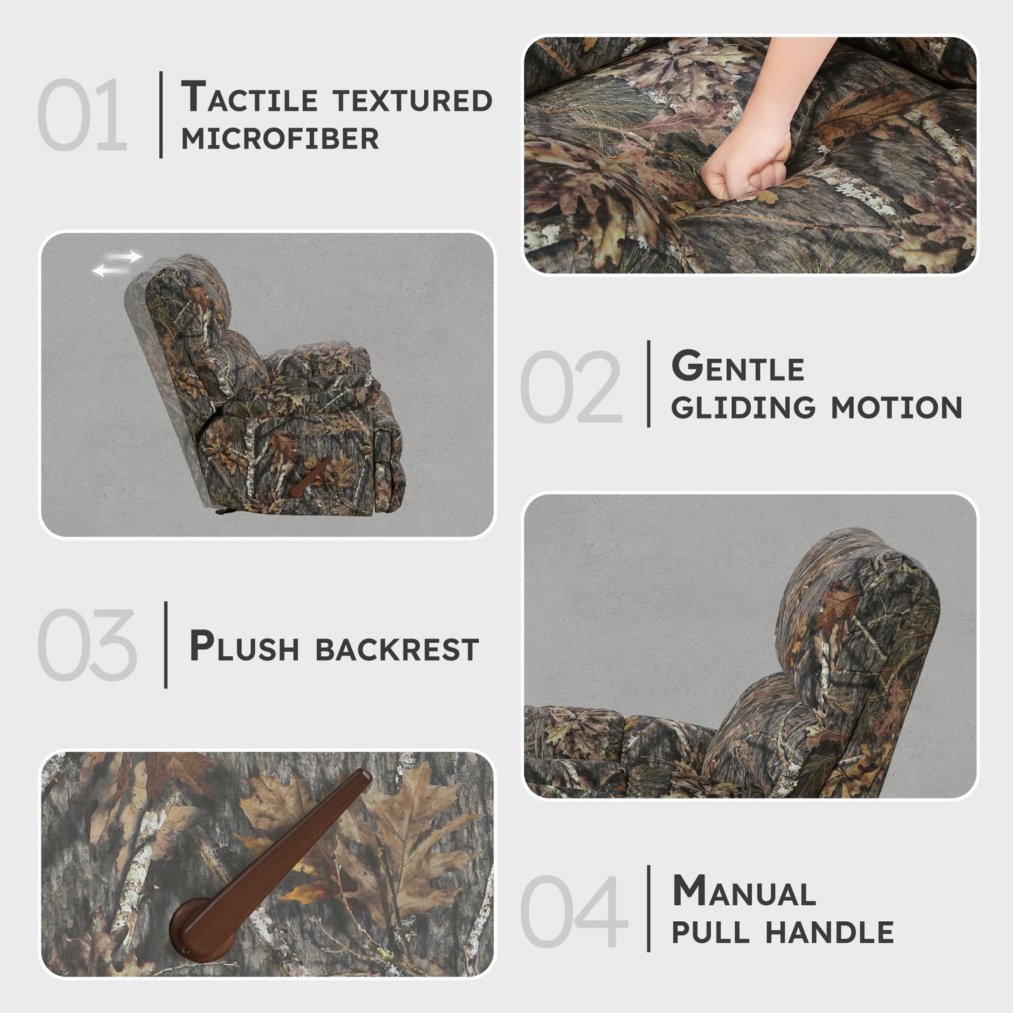 Lexicon Glider Recliner Chair with Lever Handle, Textured Microfiber Manual Recliner, Plush Stitching Cushion, Pillow Top Arms, Rustic Armchair for Cabin/Living Room, Easy Assembly, Camouflage