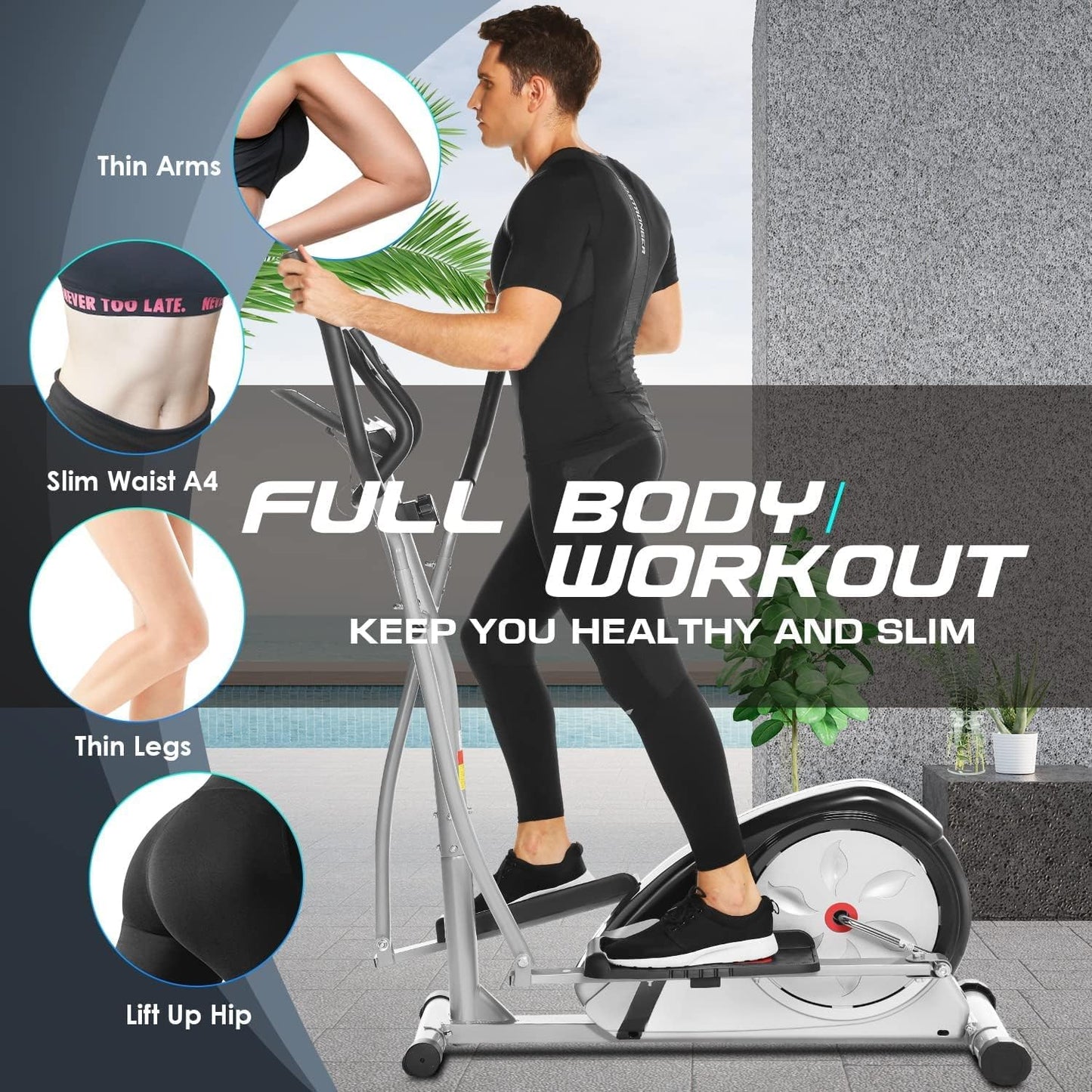 ANCHEER Elliptical Exercise Machine, Elliptical Machines for Home Gym with Pulse Rate Grip and LCD Monitor, 8 Resistance Levels Smooth Quiet Driven for Home Office, Max 350Lbs