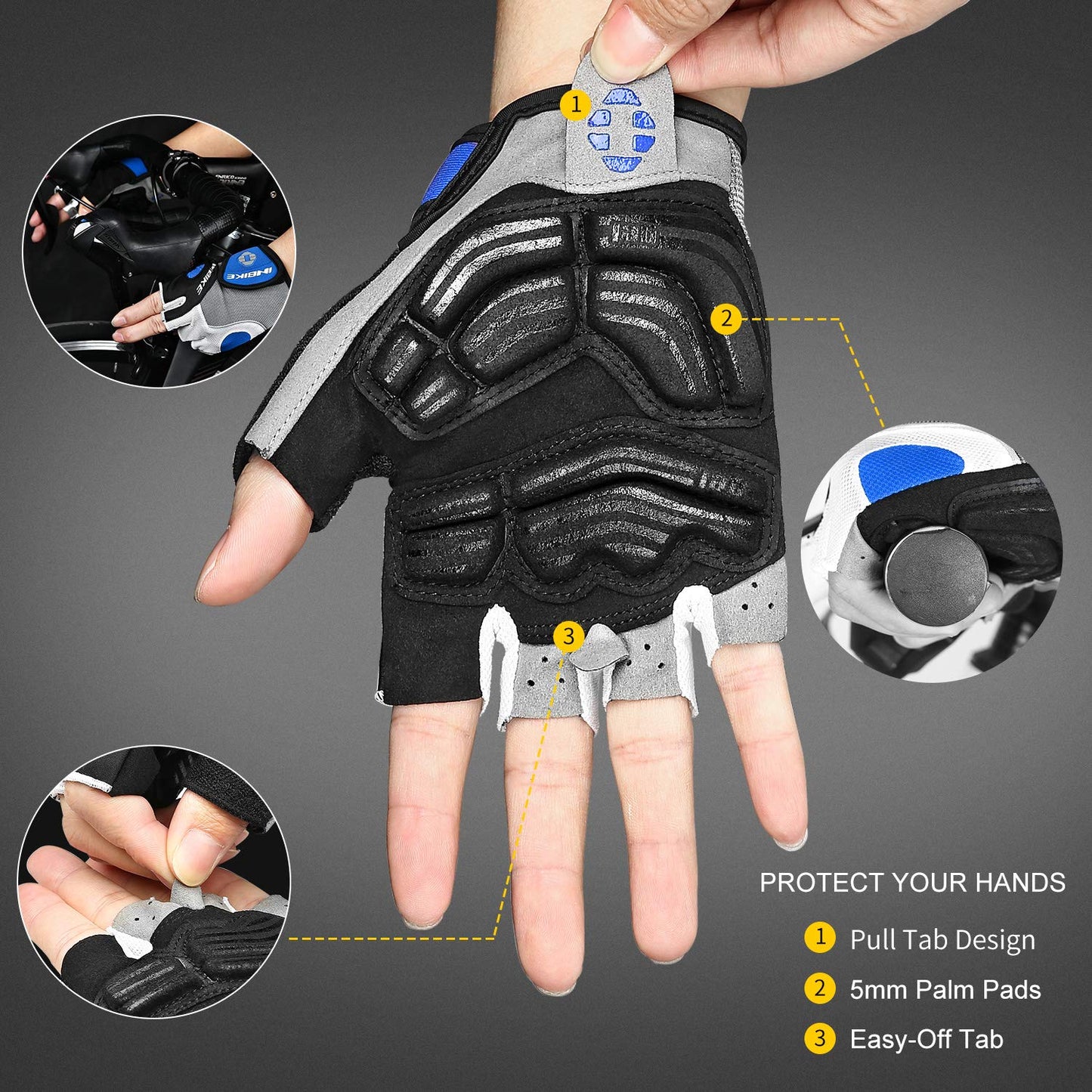 INBIKE 5mm Gel Pad Half Finger Bike Bicycle Cycling Gloves Blue XX-Large