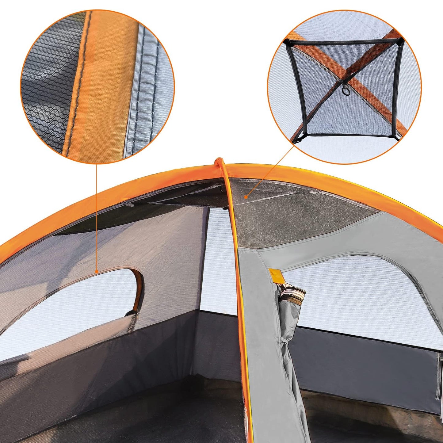 Amazon Basics 4-Person Camping Tent, 3-Season Dome Design with Rainfly, Orange/Grey