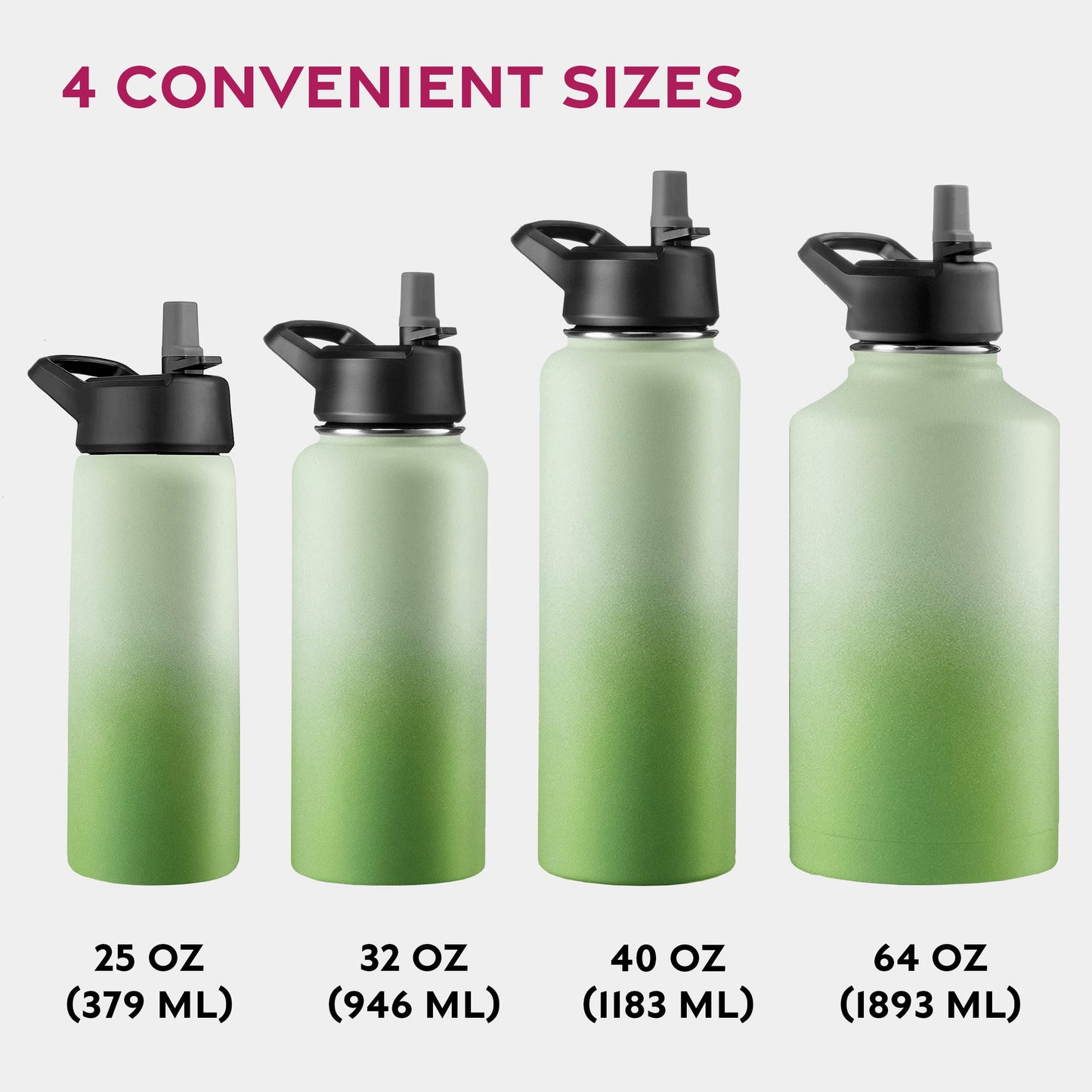 FineDine Triple Walled, Insulated Water Bottles with Straw - 32 Oz Stainless Steel Metal Bottle W/ 3 Leak Proof Lids - For Travel, School, Sports, Gym / Men, Women & Kids - Dreamy Green