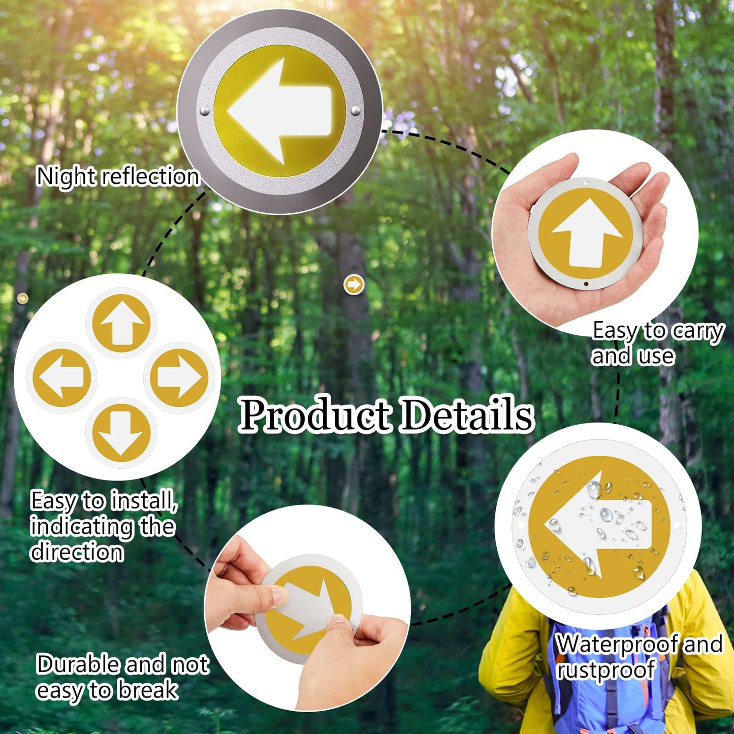 Amylove 24 Pieces Bright Trail Markers Reflective Trail Marker Round Trail Markers for Trees with 50 Trail Tack for Hunting Hiking Camping Tree Stand Outdoor