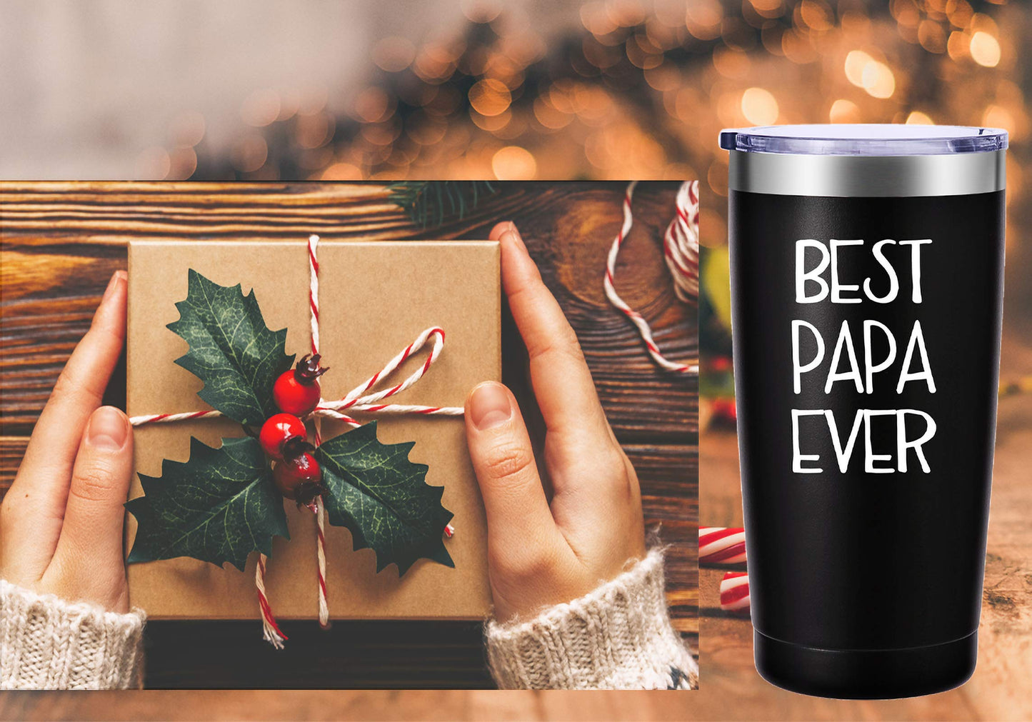 AMZUShome Best Papa Ever Mug.Dad Papa Gifts.Father Gifts,Birthday,Christmas Gifts for Men,Dads,New Daddy,Papa,Father from Wife,Son,Daughter Tumbler(20oz Black)