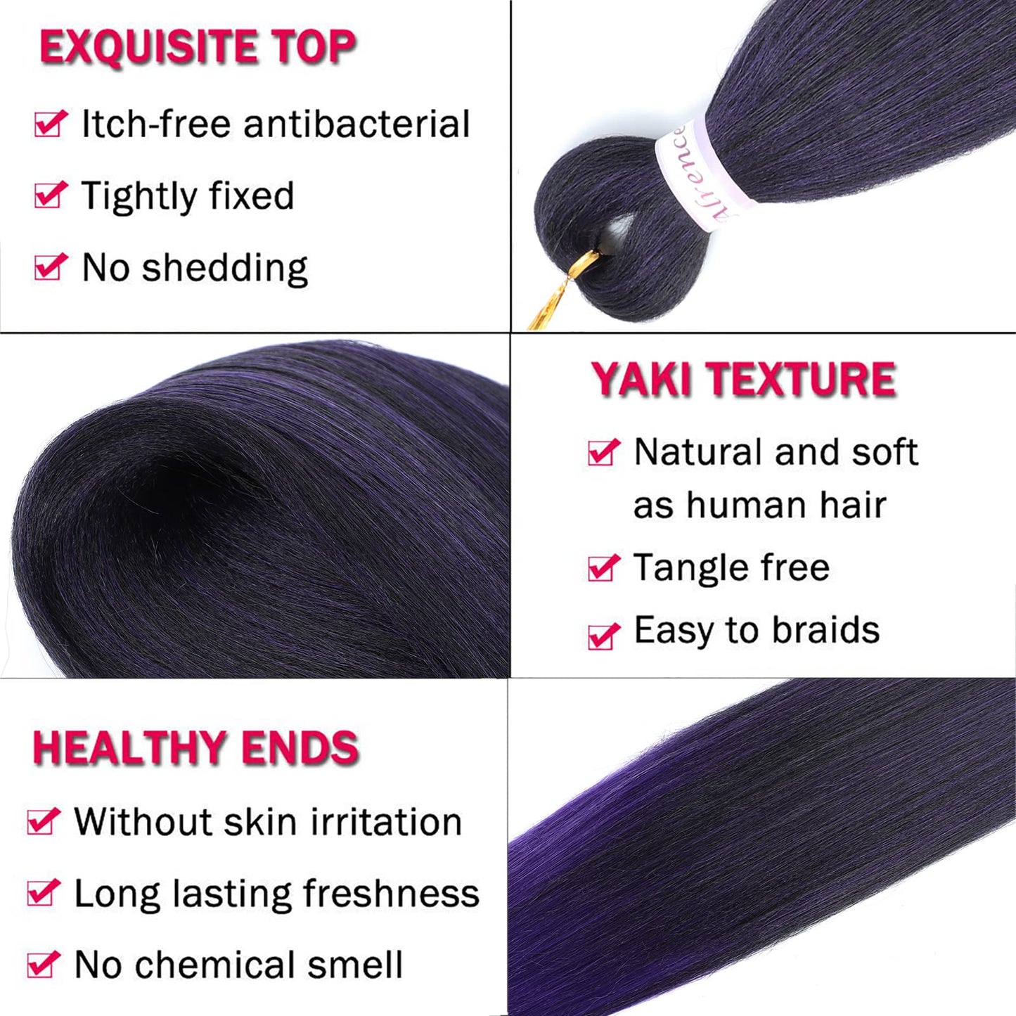 Alrence Pre Stretched Braiding Hair Long Braid 30 Inch 8 Packs Professional Braiding Hair Extensions Synthetic Crochet Twist Braids (30 Inch, 1B/Purple)