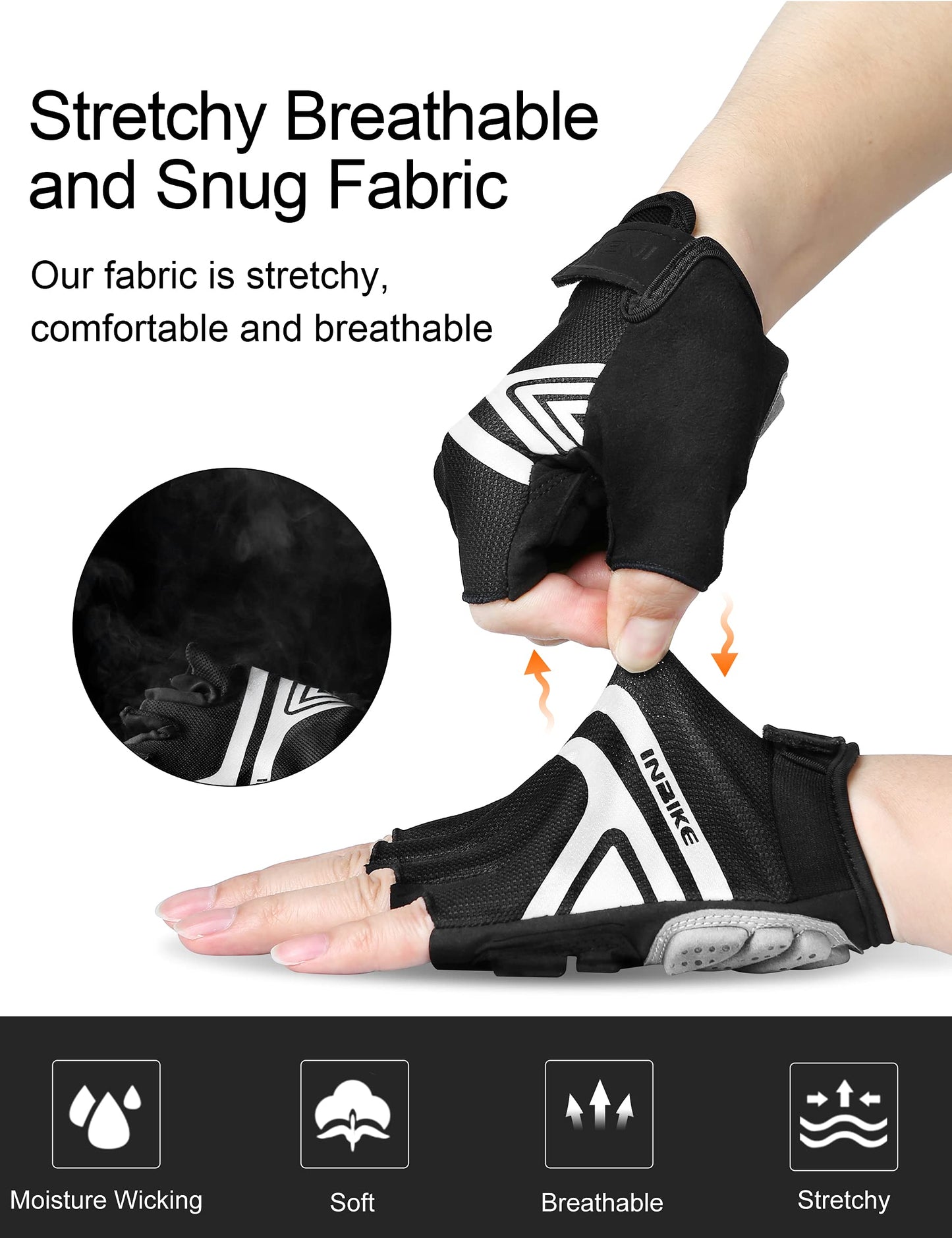INBIKE Mountain Bike Gloves, Cycling Gloves Half Fingers MTB DH Road Riding Bicycle Biking Men Women Black Large