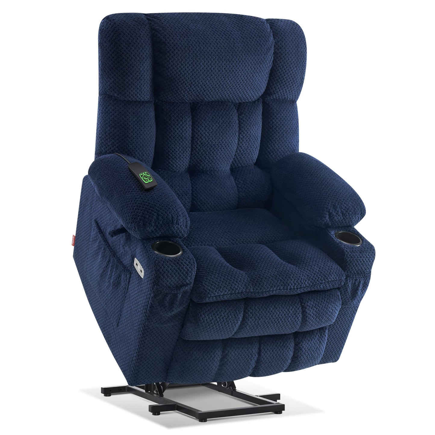 MCombo Dual Motor Power Lift Recliner Chair with Massage and Heat for Elderly People, Infinite Position, USB Ports, Cup Holders, Fabric 7890 (Medium, Yale Blue)