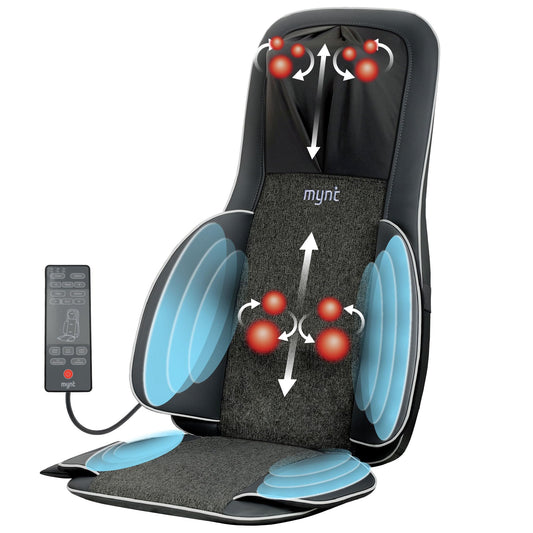 Mynt FSA HSA Eligible 3D Shiatsu Neck and Back Massager for Chair with 10 Deep Kneading Nodes, Back Massage with Heat, Portable Spot Massage Chair Pad (Black)