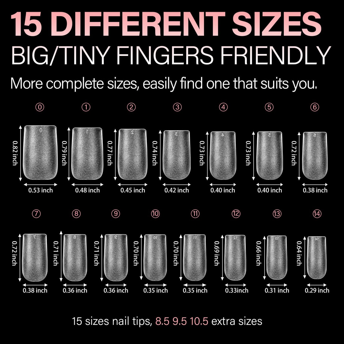 AILLSA Short Square Nail Tips 15 Sizes 240pcs Full Cover Gel Tips Double Matte No Need Base Coat Fake Soft Nail Tips for Press On Nail Extension