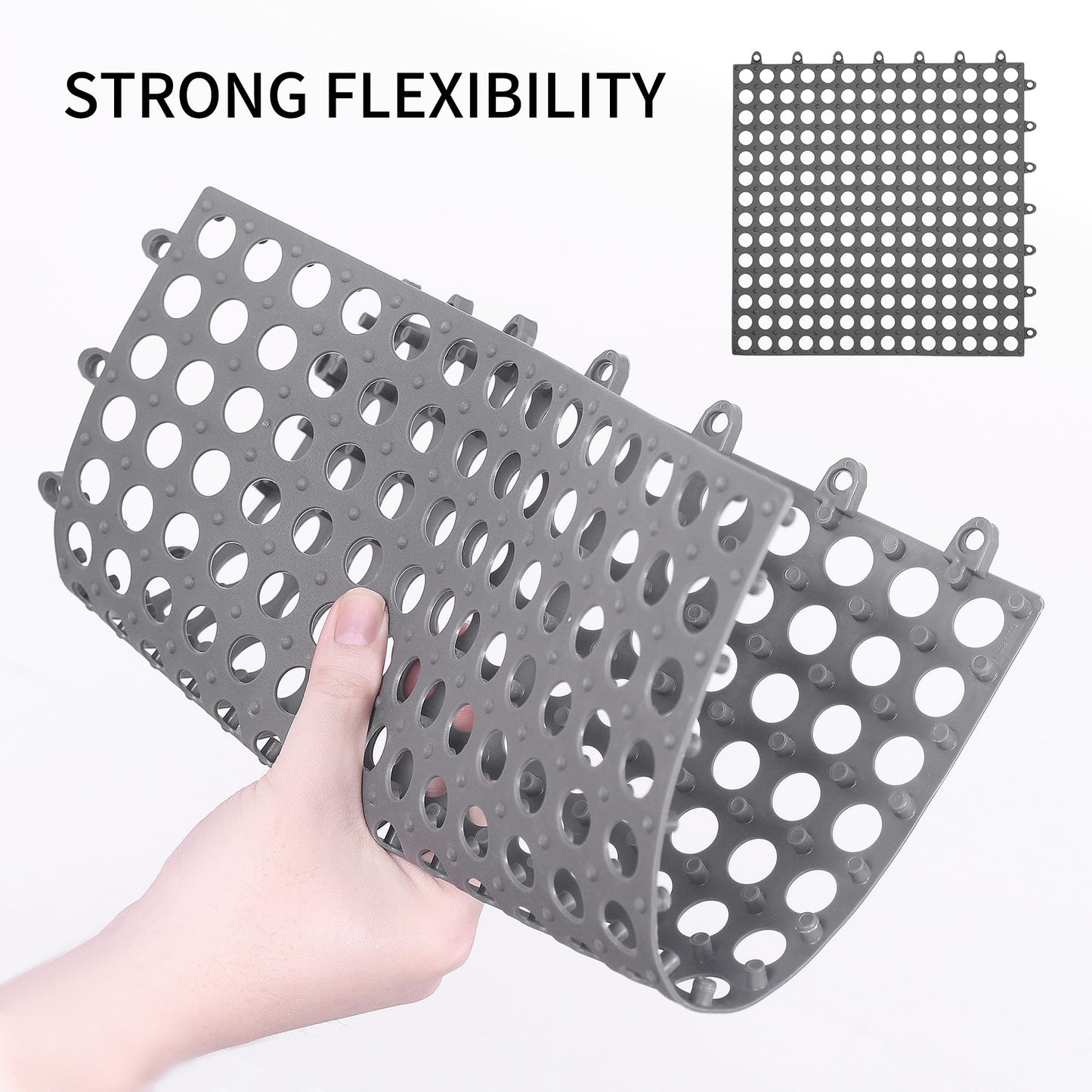 12 Pack 12" x 12" Interlocking Floor Tiles with Drain Holes Soft PVC Non Slip Shower Floor Mat Modular Interlocking Cushion Mat for Drain, Deck, Pool, Flower Garden,Patio, Poultry, Floor Grid,Grey