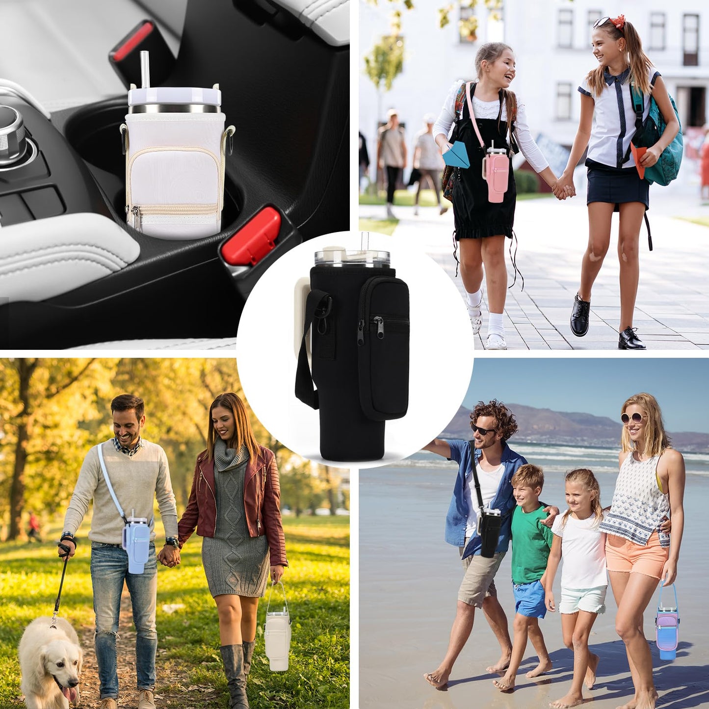 GOEWY Water Bottle Carrier Bag for Stanley 30oz Tumbler with Phone Pocket Water Bottle Holder with Strap Neoprene Water Bottle Pouch for Stanley Cup Accessories