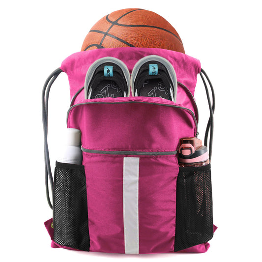 BeeGreen Rose Red Drawstring Backpack Bag with Shoe Compartment X-Large Gym Sports String Cinch Sackpack with Front Inside Zipper Pockets