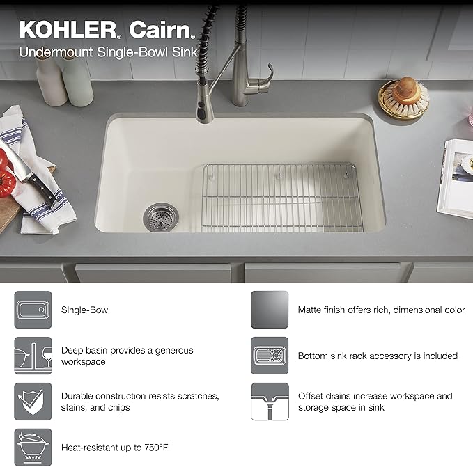 KOHLER K-28001-CM1 Cairn Sink, 24 in, Matte Black