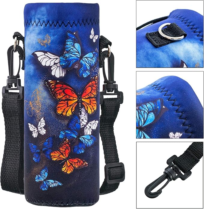 Water Bottle Sling Case Bag Carrier Holder - 500ML 750ML 1000ML Neoprene Water Bottle Sleeve Cooler Cover Pouch with Adjustable Shoulder Strap for Men Women Travel Camping Walking Hiking Running