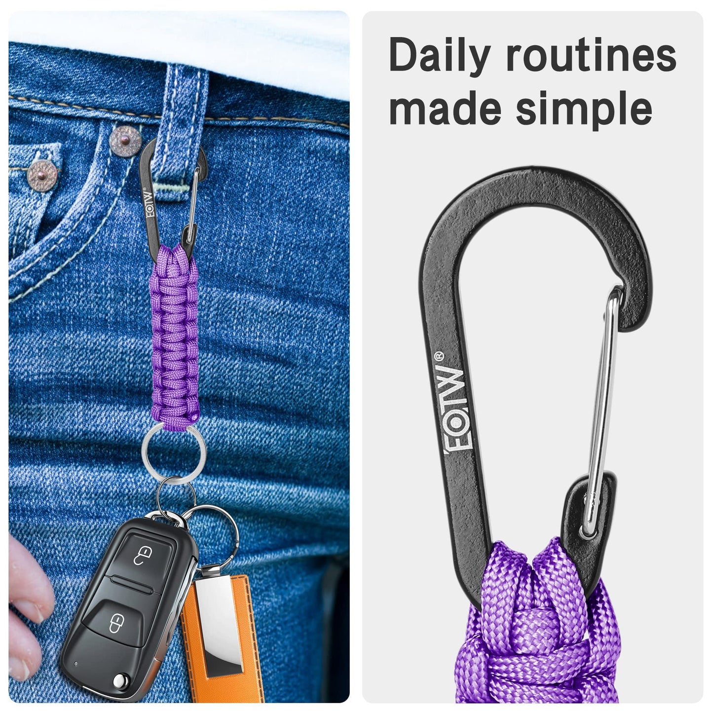EOTW Carabiner Keychain, Small Carabiner Clip with Paracord Keychain Mini Aluminum D Ring Key Organizer