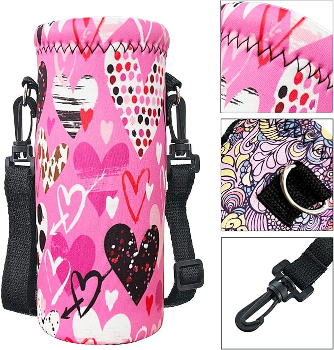Water Bottle Sling Case Bag Carrier Holder - 500ML 750ML 1000ML Neoprene Water Bottle Sleeve Cooler Cover Pouch with Adjustable Shoulder Strap for Men Women Travel Camping Walking Hiking Running