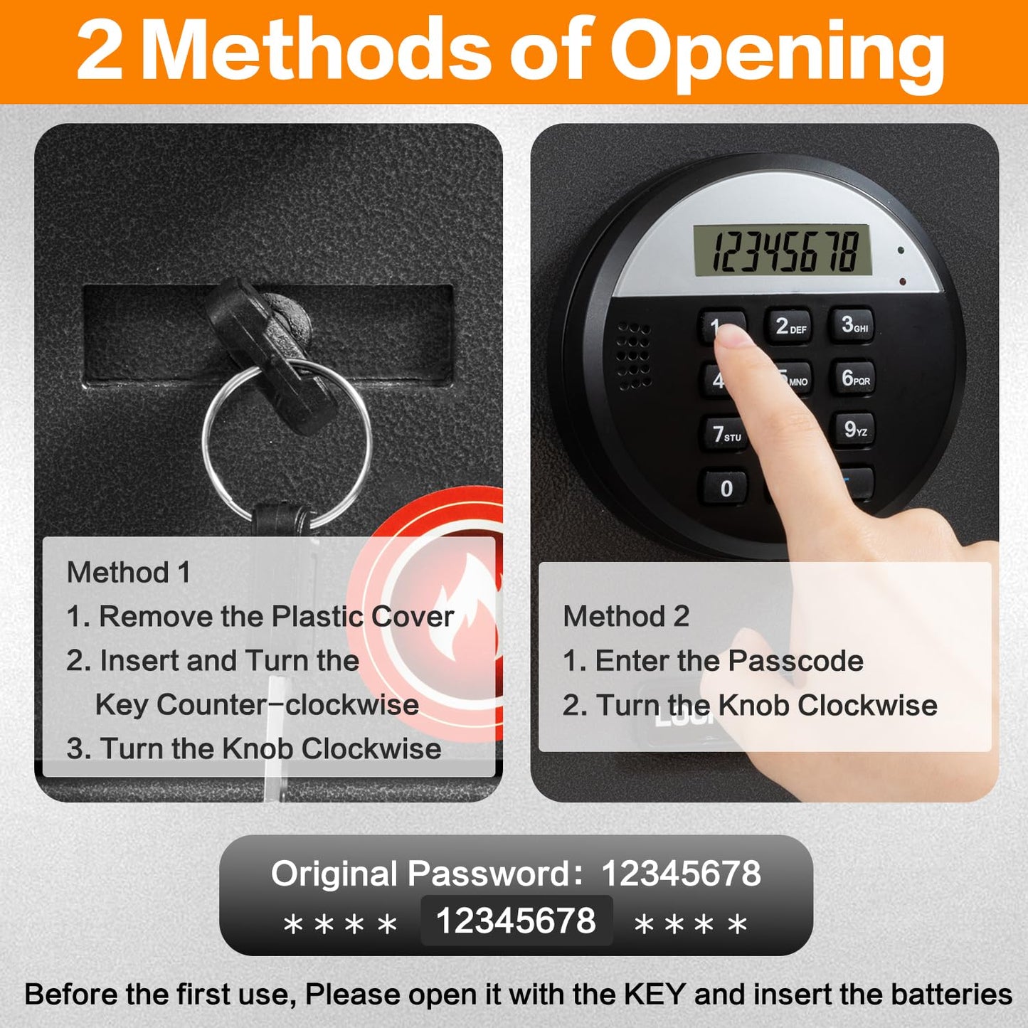 1.2 Cubic Feet Fireproof Safe Box, Fireproof Home Safe for Money, Jewelry, Documents and Valuables W/Digital Keypad,Alarm System,Removable Shelf, Home and Office Use Document Box