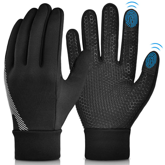 OOPOR Winter Warm Cycling Kids Gloves - Cold Weather Thermal Running Ski Bike Black Mittens Aged 4-12 Boys Girls L