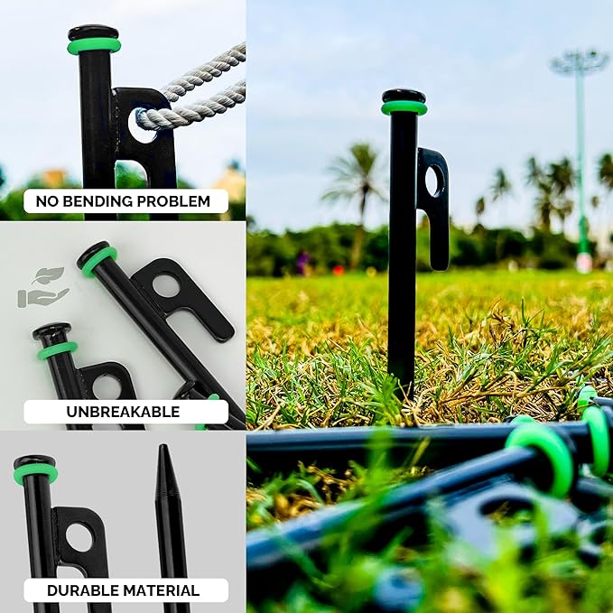 Pack 8 Tent Stakes Heavy Duty Metal, 12-inch Camping Stakes - Unbreakable Tent Pegs with Glow Ring for Enhanced Visibility, Durable Ground Stakes for Outdoor Adventures