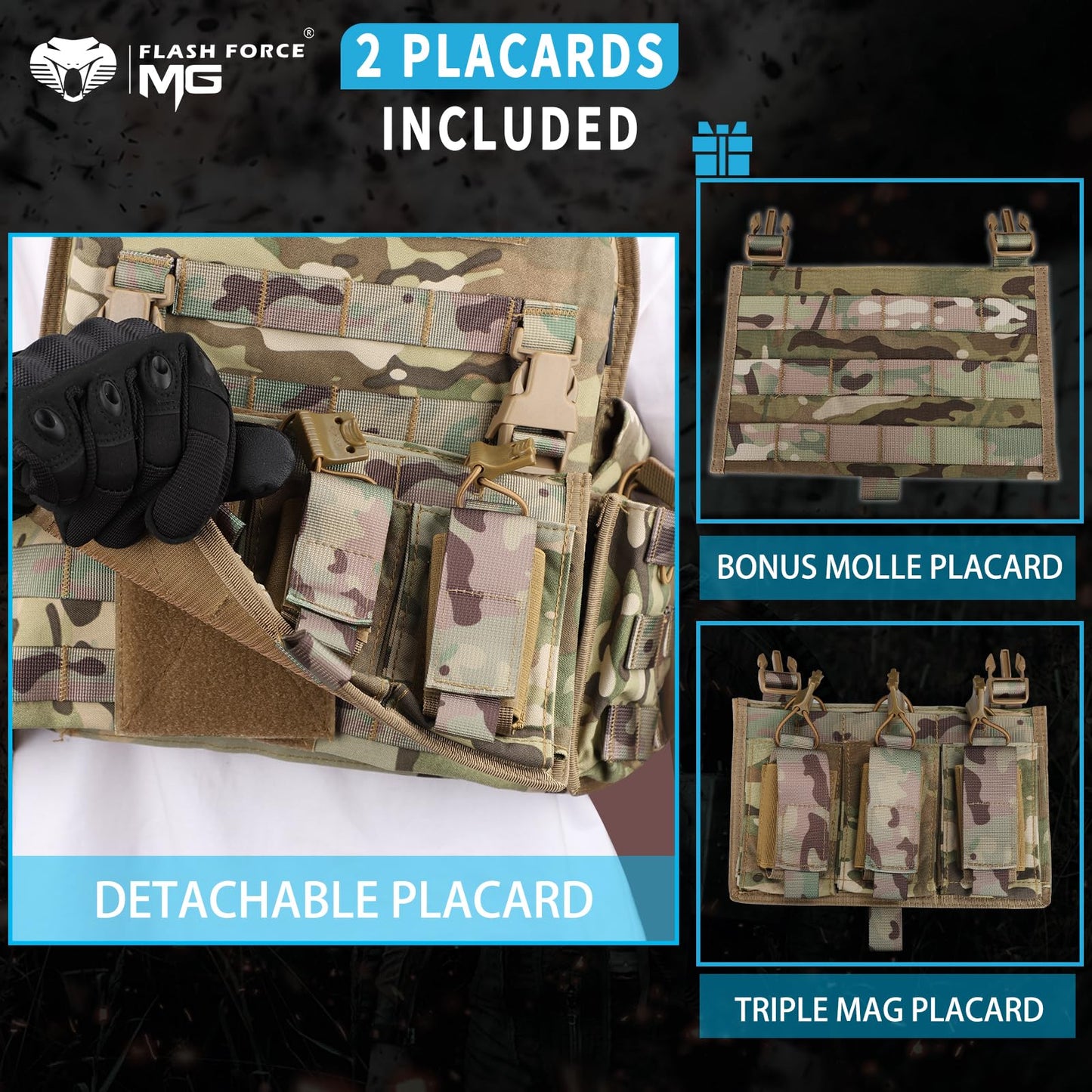 MGFLASHFORCE Tactical Vest Molle Airsoft Vest for Men (CP)